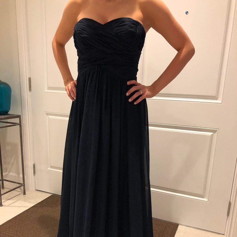 Elegant long navy blue evening or formal dress